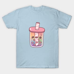 Cute Rainbow Bubble Tea With Heart Boba Pearls T-Shirt